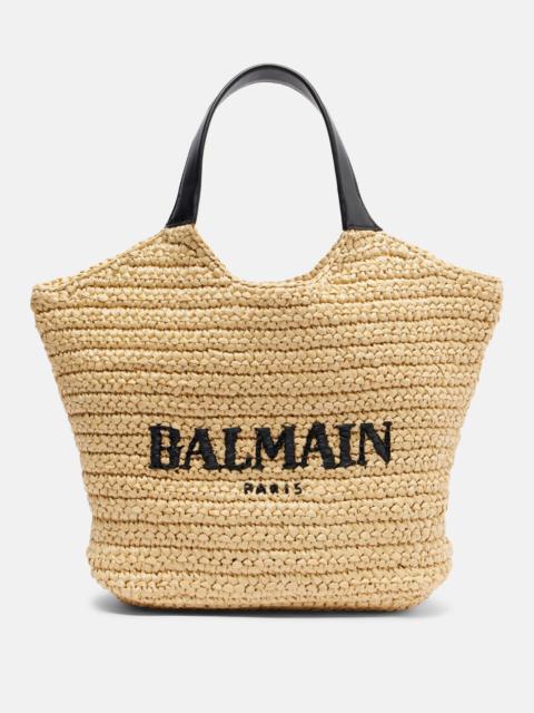 Balmain Logo raffia-effect top-handle bag