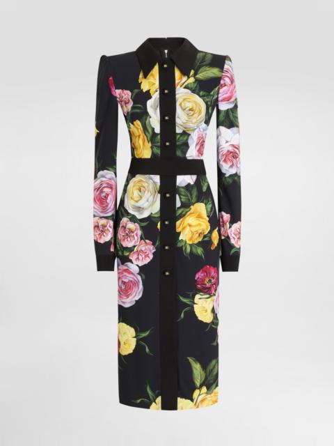 Dolce & Gabbana Calf-length cady shirt dress with peony and rose print