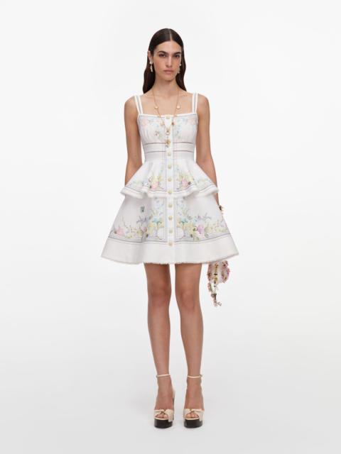 self-portrait White Floral Linen Blend Peplum Mini Dress