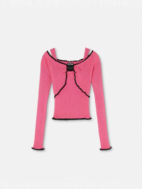 V-Emblem Ribbed Knit Sweater