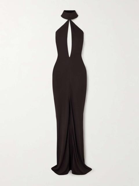 TOM FORD Cutout gathered jersey halterneck gown