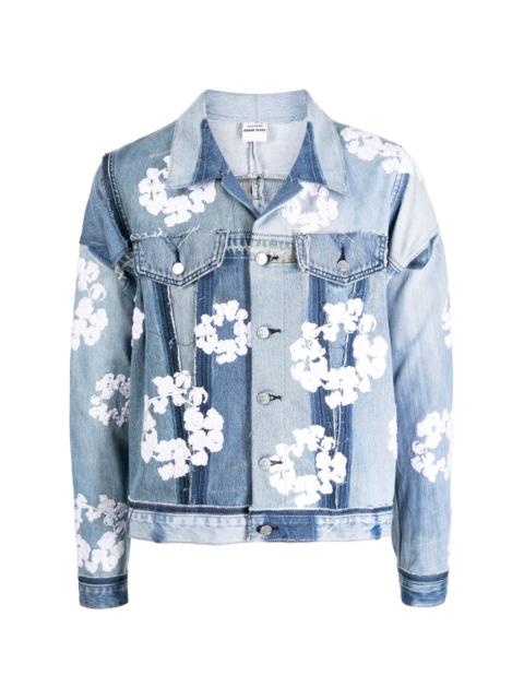 floral-print patchwork denim jacket
