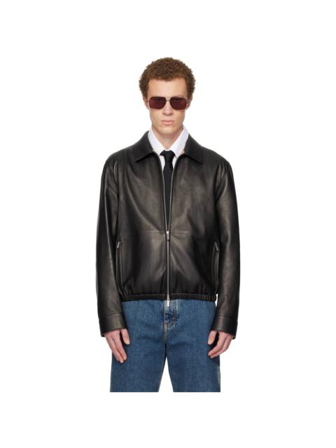 FERRAGAMO Black Deerskin Blouson Leather Jacket