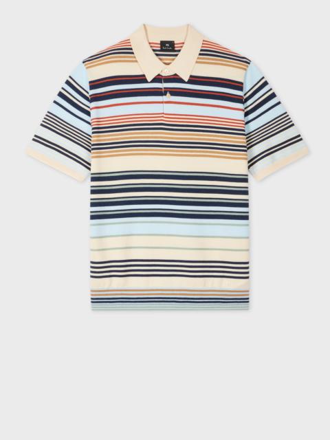 Paul Smith Ecru Multi-Stripe Merino Wool Polo Shirt