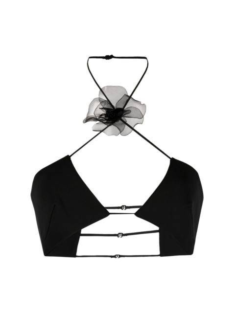 NENSI DOJAKA floral-appliquÃ© halterneck cropped top