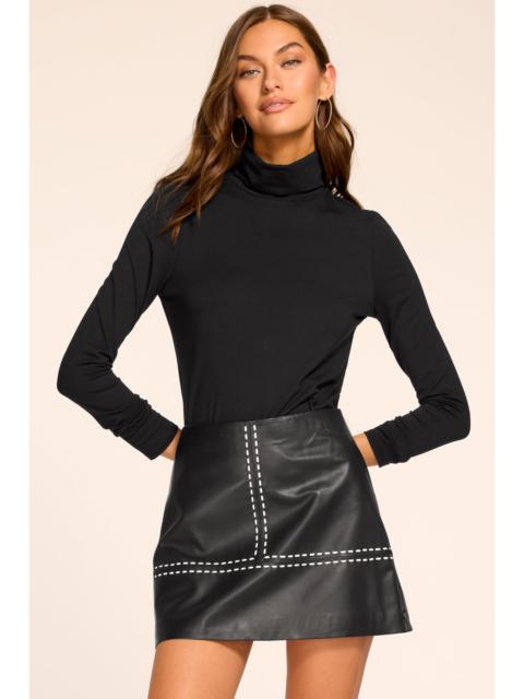 RAMY BROOK Natalie Designer Leather Contrast Stitch Mini Skirt