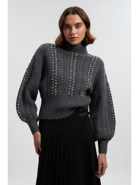 KAREN MILLEN Pearl Embellished Cable Knit Jumper