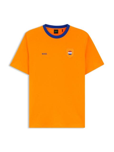 BOSS STRETCH-COTTON T-SHIRT WITH COUNTRY FLAG AND LOGO