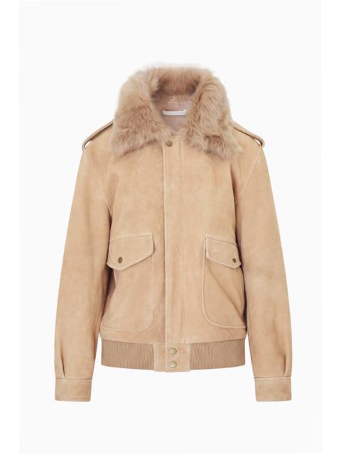 LoveShackFancy Eveline Suede Bomber Jacket