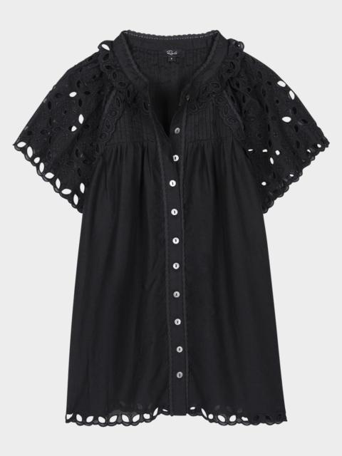 Rails Cerise Eyelet Flutter-Sleeve Blouse