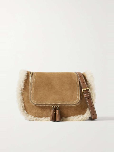 Vere small leather and shearling-trimmed suede shoulder bag