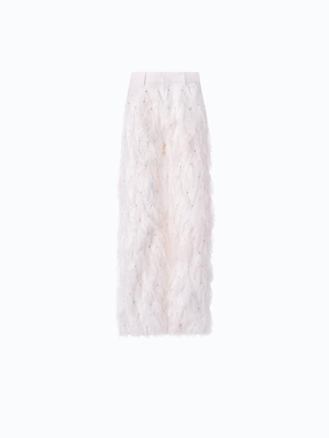 PINKO WIDE-LEG TROUSERS WITH FEATHERS AND RHINESTONES