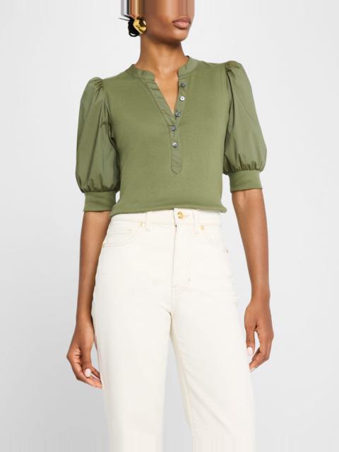 Coralee Puff Sleeve Button-Front Top