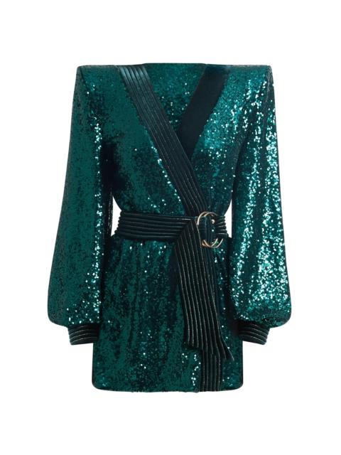 ZHIVAGO Women's Cala Conta Sequined Wrap Minidress - Emerald