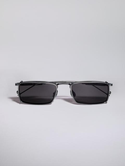Brunello Cucinelli Titanium and horn frame with clip-on sun lens