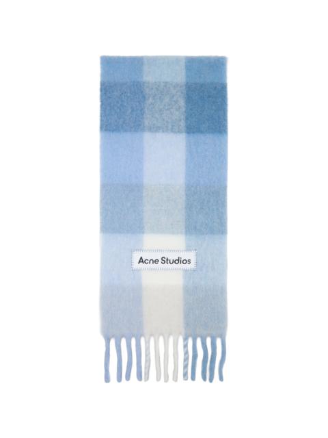 Blue Mohair Checked Scarf