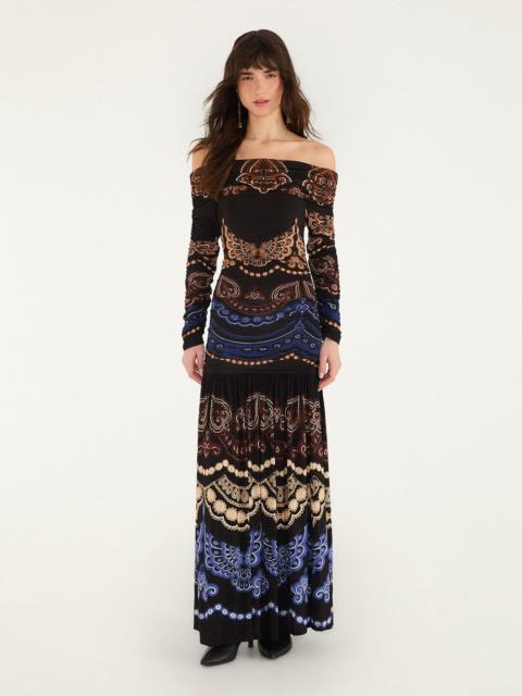 FARM RIO Nicole Long Sleeve Strapless Maxi Dress