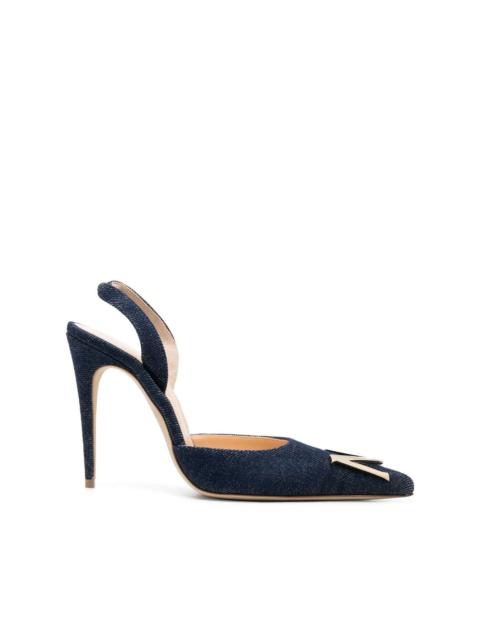 denim pointed-toe slingback 110mm pumps