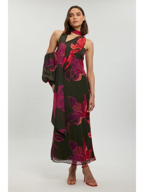 KAREN MILLEN Embellished One Shoulder Printed Maxi Dress
