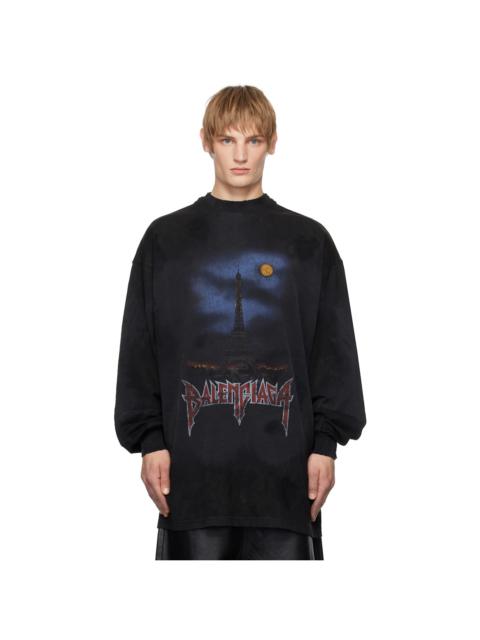 BALENCIAGA Black Paris Moon Double Front Long Sleeve T-shirt