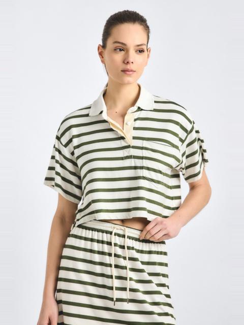 DEREK LAM 10 CROSBY INDIRA STRIPED CROPPED RUGBY TOP