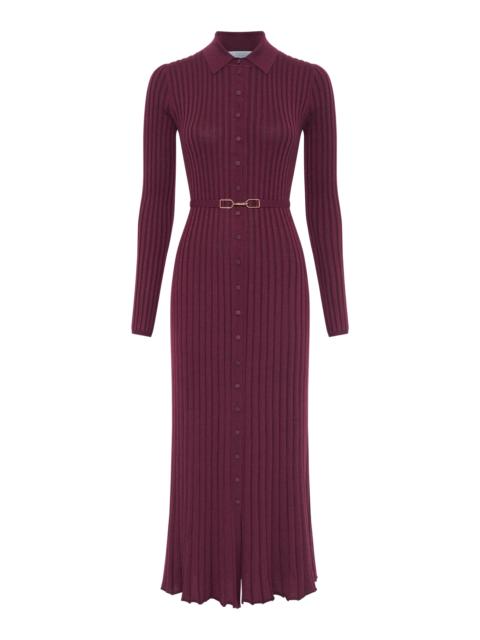GABRIELA HEARST Tenes Knit Shirtdress in Bordeaux Cashmere Silk