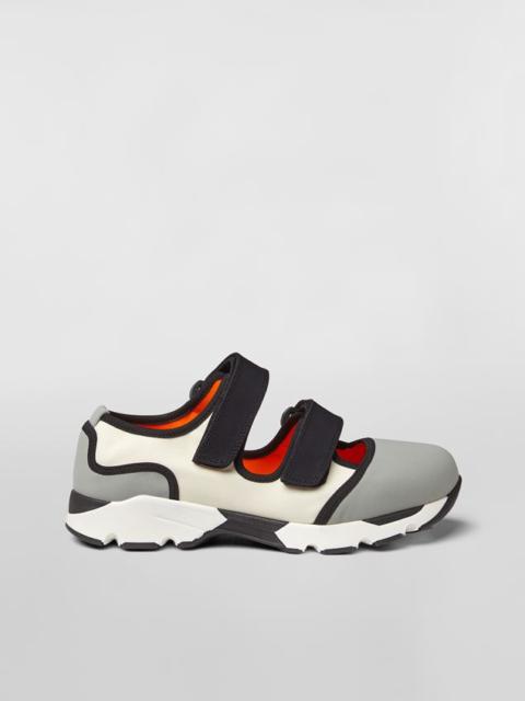Marni GREY AND WHITE TECHNICAL FABRIC SNEAKERS WITH STRAP CLOSURES