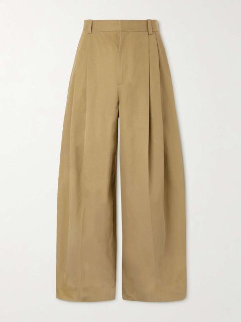 Wide-Leg Pleated Cotton-Garbadine Trousers