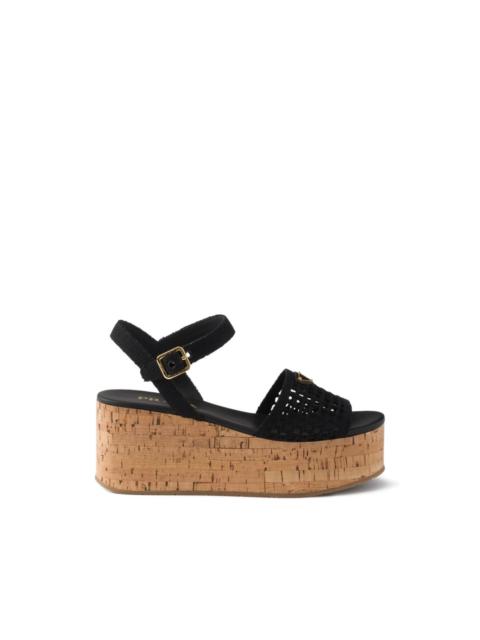 Prada crochet logo-engraved platform sandals
