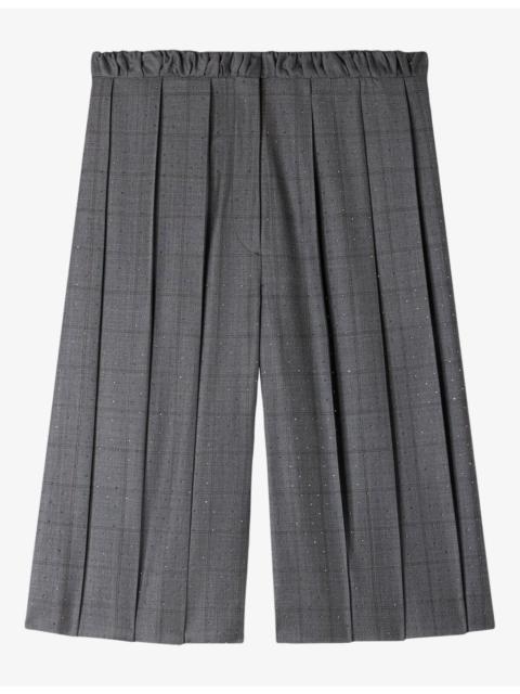 Sandro Checked Wide-Leg Wool Shorts
