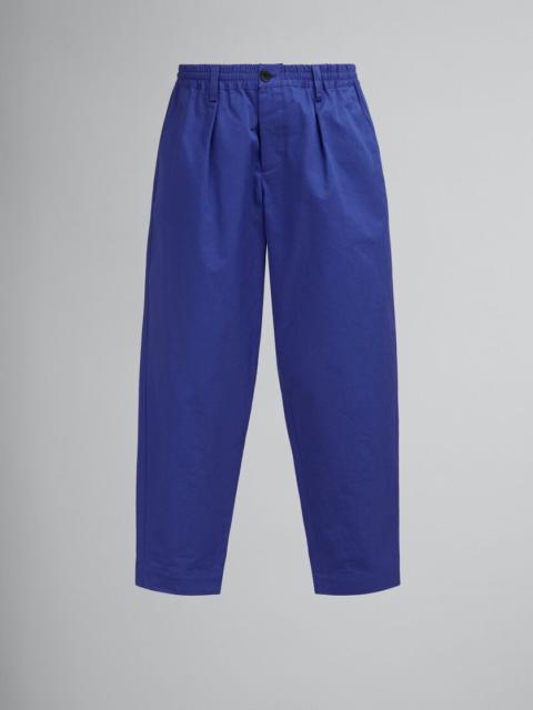 Marni BLUE ORGANIC GABARDINE TROUSERS WITH DRAWSTRING WAIST