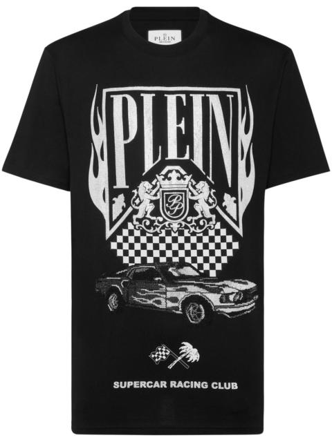 PHILIPP PLEIN Strass Flame Racing T-shirt