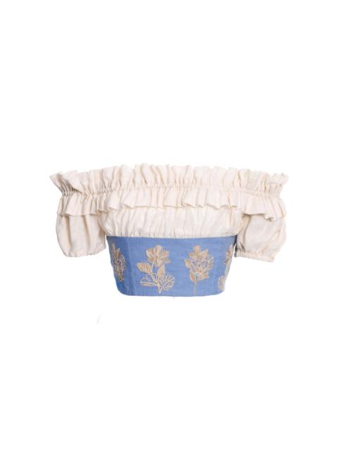 Agua by Agua Bendita Pimienta Embroidered Linen Crop Top light blue