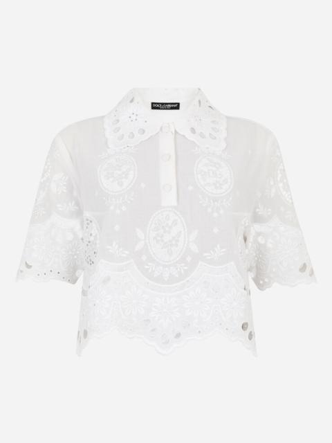 Gauze polo-shirt with embroidery