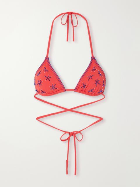 STAUD Lido Bead-embellished Triangle Bikini Top