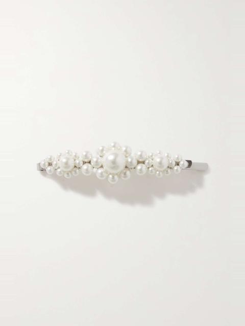 Faux pearl-embellished silver-tone hair clip