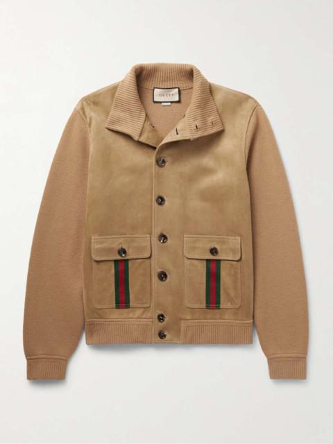 GUCCI Webbing-Trimmed Suede and Wool Jacket