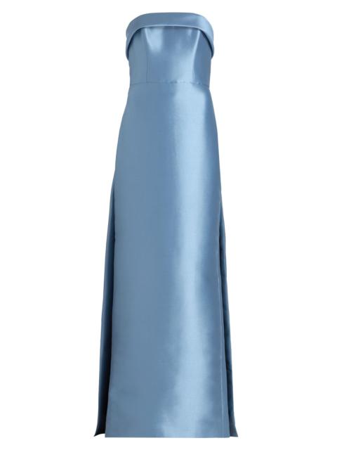 AMSALE Women's Strapless Satin Embellished-Train Gown - Smokey Blue