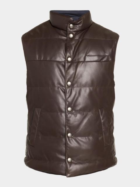 Brunello Cucinelli Men's Reversible Leather and Nylon Quilted Vest
