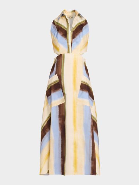 JBQ Fiona Watercolor Stripe Cutout Midi Dress