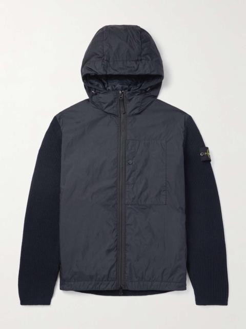 Stone Island Logo-Appliquéd Crinkle Reps Nylon and Ribbed Wool PrimaLoft® Hooded Jacket