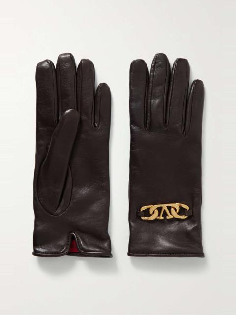 Valentino VLOGO cashmere-lined chain-embellished leather gloves