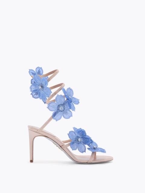 RENE CAOVILLA PEACH FLOWER BLUSH PINK AND BLUE SANDAL 80