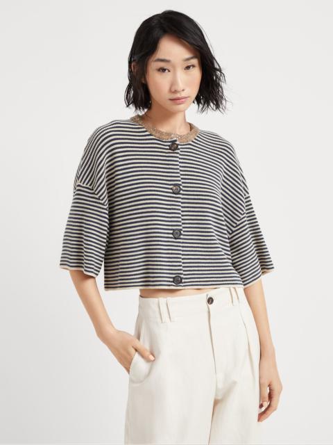 Striped cotton cardigan with dazzling collar detail