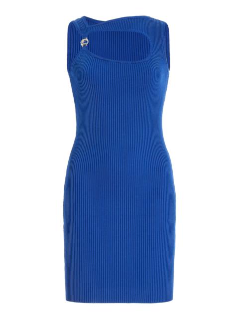 Cutout Ribbed-Knit Mini Dress blue
