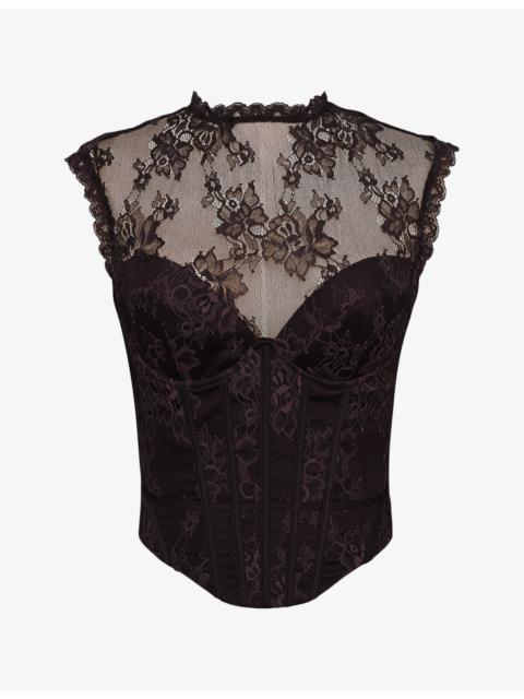 House of CB Serida Lace-Embroidered Stretch-Woven Corset Top