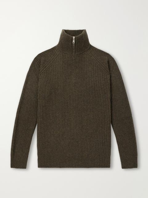 GHIAIA Ribbed Wool Half-Zip Sweater