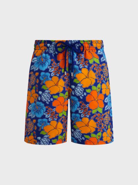 Vilebrequin Men Long Swim Trunks Tropical Turtle