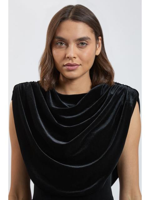 KAREN MILLEN Velvet Cowl Neck Strong Shoulder Jersey Bodysuit