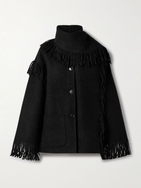 Totême Draped fringed wool-blend jacket Black